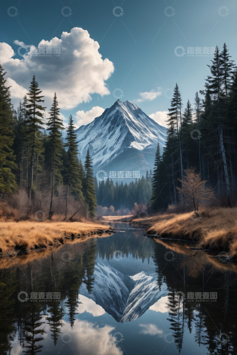 高清大图下载【趣麦麦图】雪山森林河流自然风光