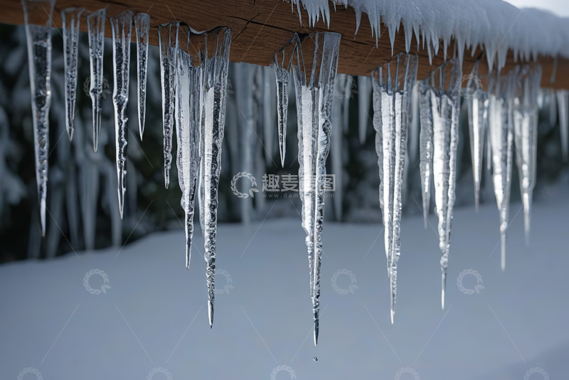 高清大图下载【趣麦麦图】屋檐下悬挂的晶莹冰柱