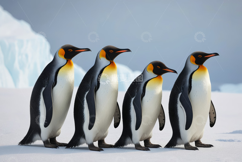 高清大图下载【趣麦麦图】南极洲企鹅群站立在雪地
