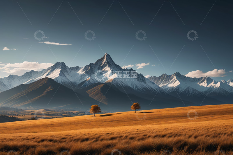 高清大图下载【趣麦麦图】雪山下的草原风光