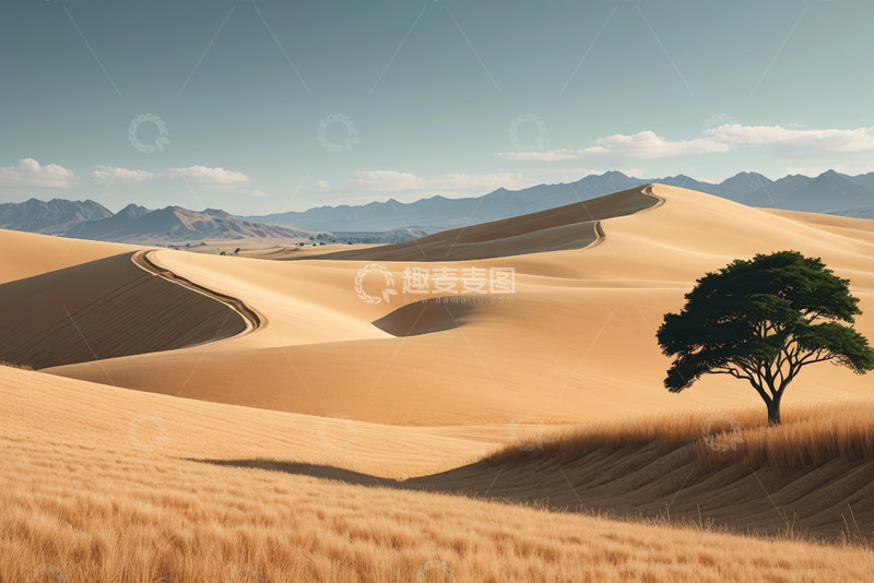 高清大图下载【趣麦麦图】沙漠中孤树独特自然景观
