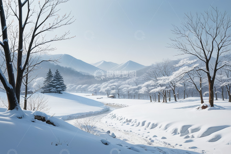 高清大图下载【趣麦麦图】冬日雪覆盖的山林风景