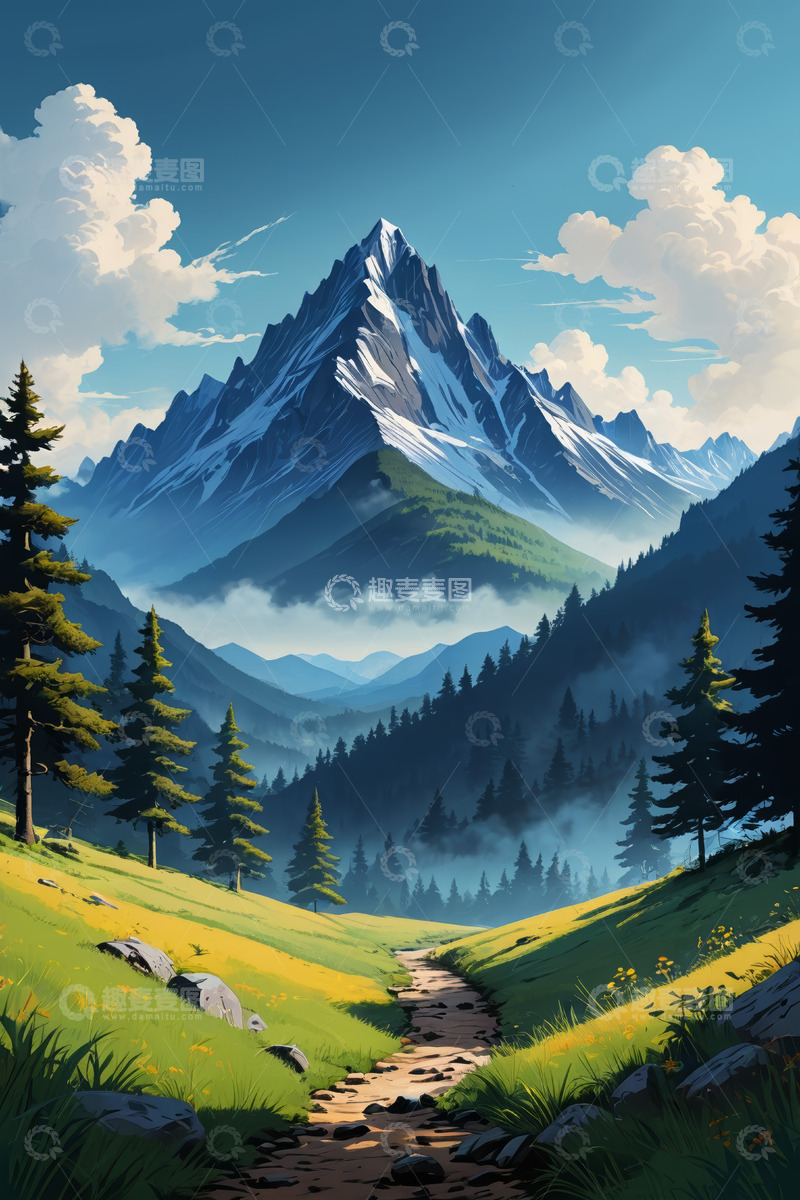 高清大图下载【趣麦麦图】山间草地与森林的自然风光