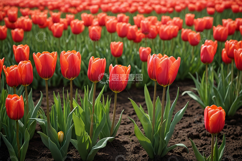 高清大图下载【趣麦麦图】红色郁金香花田景象
