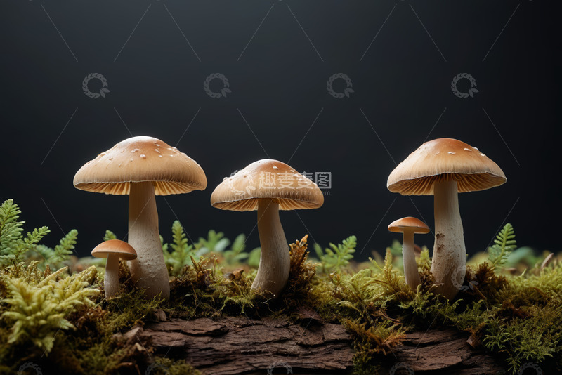 高清大图下载【趣麦麦图】蘑菇与苔藓微距特写画面