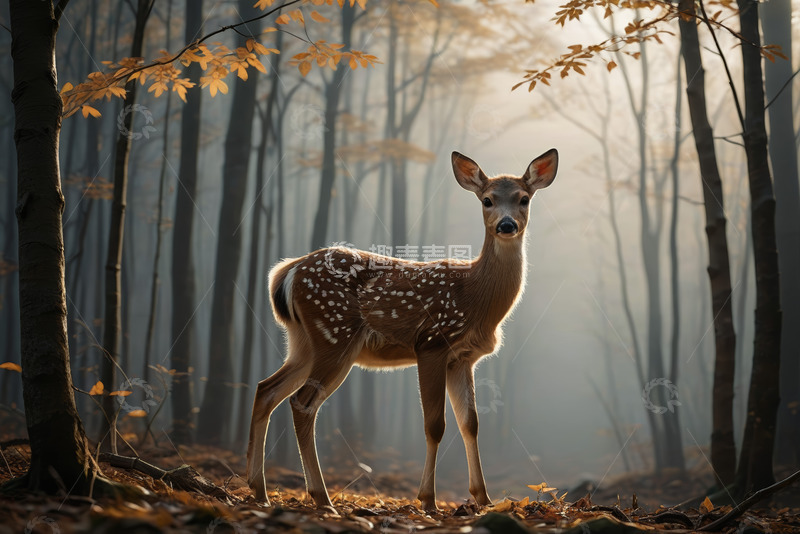 高清大图下载【趣麦麦图】森林中站立的小鹿