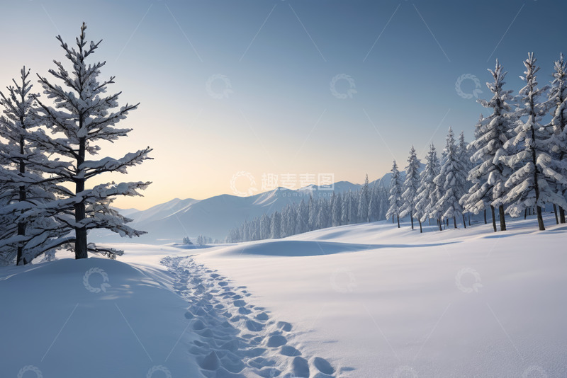 高清大图下载【趣麦麦图】雪覆山林与远山雪景