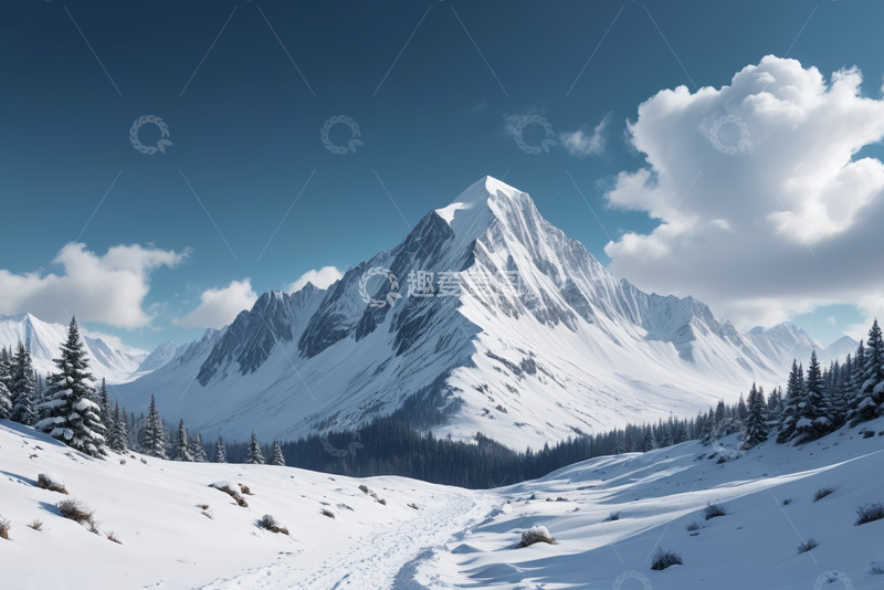 高清大图下载【趣麦麦图】雪山森林雪景自然风光