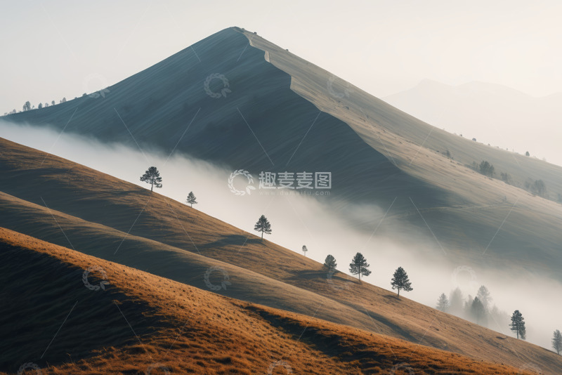 高清大图下载【趣麦麦图】山间晨雾中的自然风光