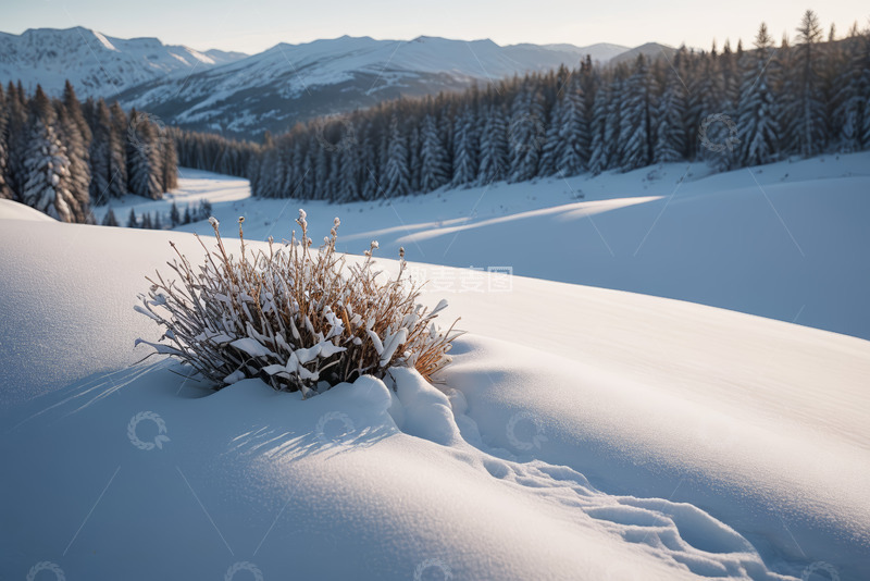 高清大图下载【趣麦麦图】雪山地貌与远处森林景观