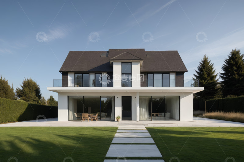 高清大图下载【趣麦麦图】现代风格独栋别墅户外景观