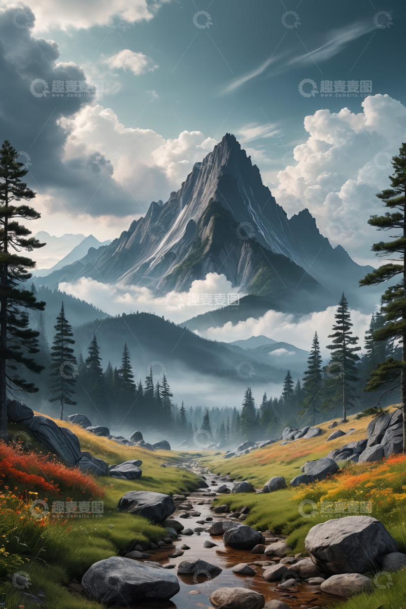 高清大图下载【趣麦麦图】山间森林溪流自然风光