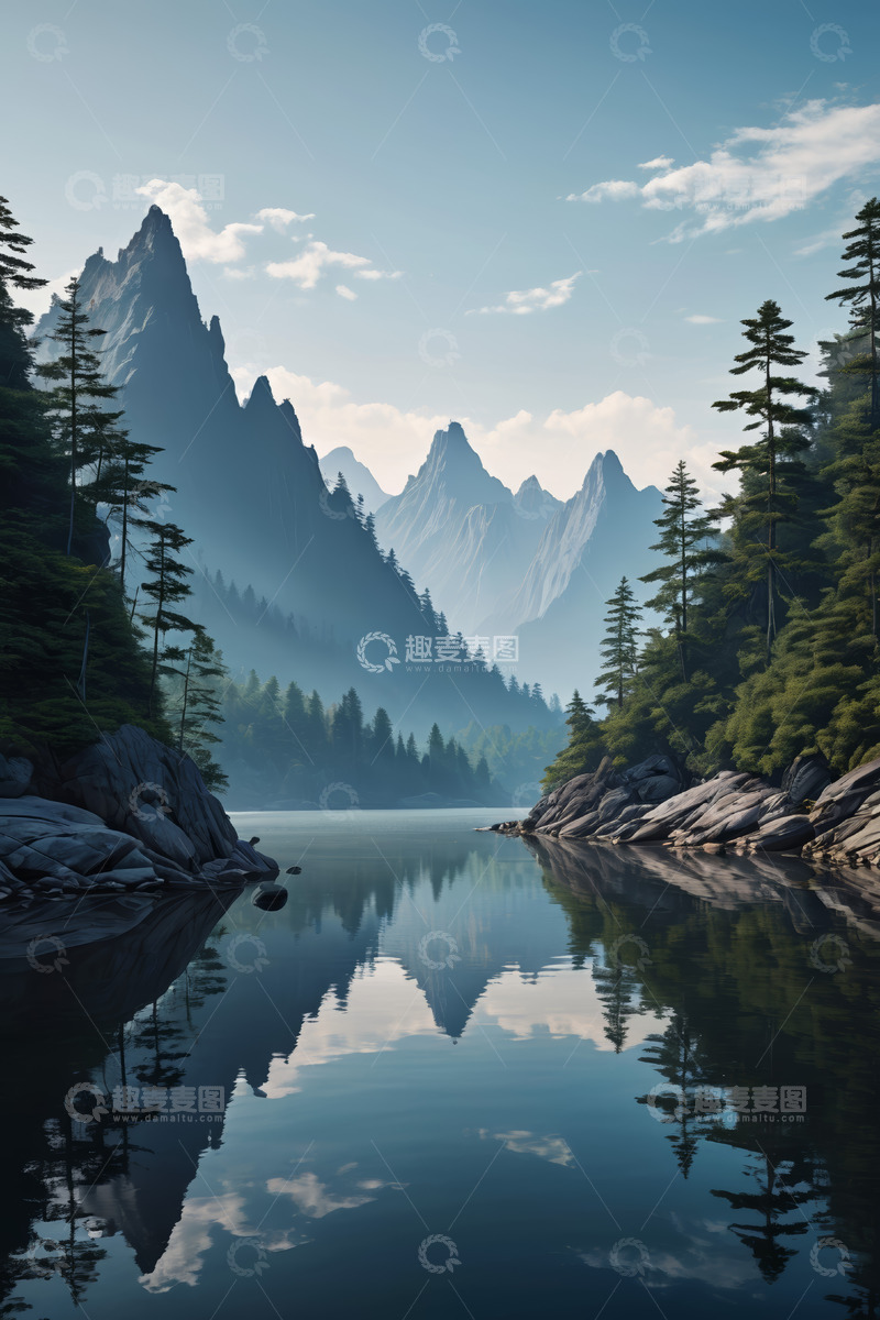 高清大图下载【趣麦麦图】山林间宁静湖泊自然风光