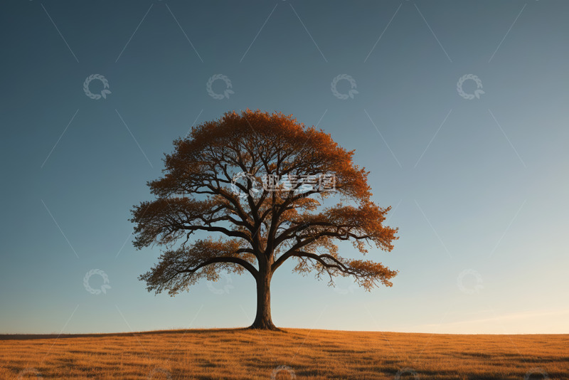 高清大图下载【趣麦麦图】旷野中孤树立于蓝天之下