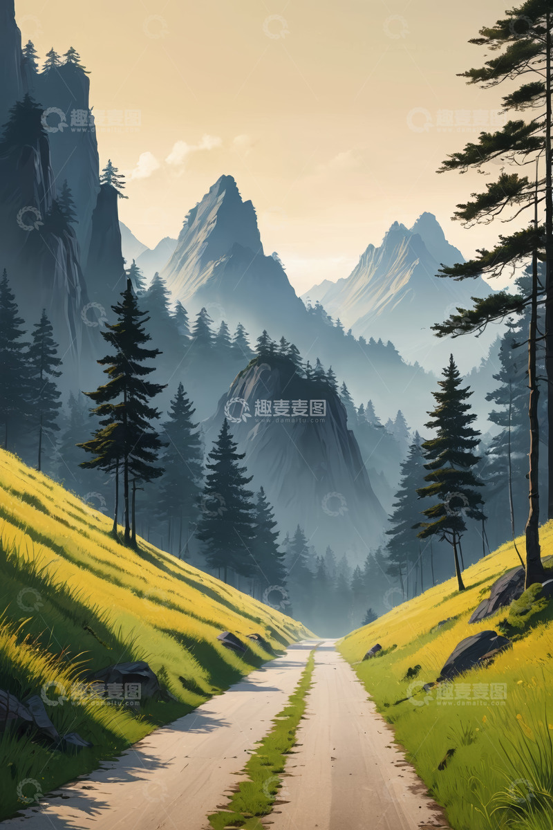 高清大图下载【趣麦麦图】山间森林中的蜿蜒道路