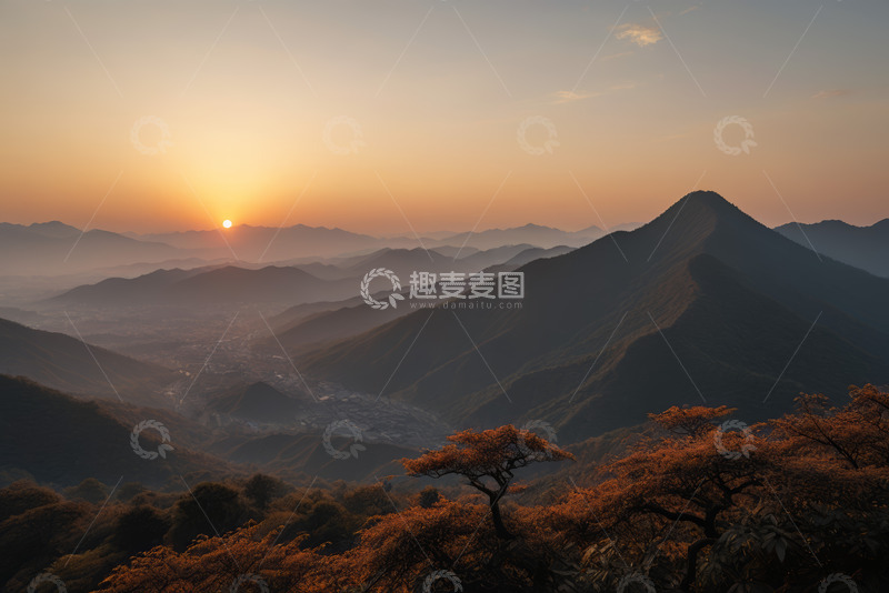 高清大图下载【趣麦麦图】山间日落自然风光全景