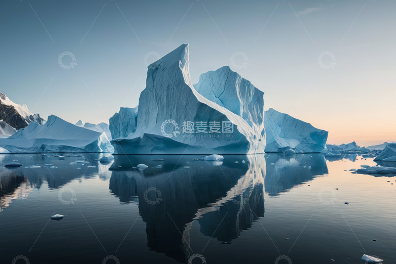 高清大图下载【趣麦麦图】海上巍峨冰山与平静水面