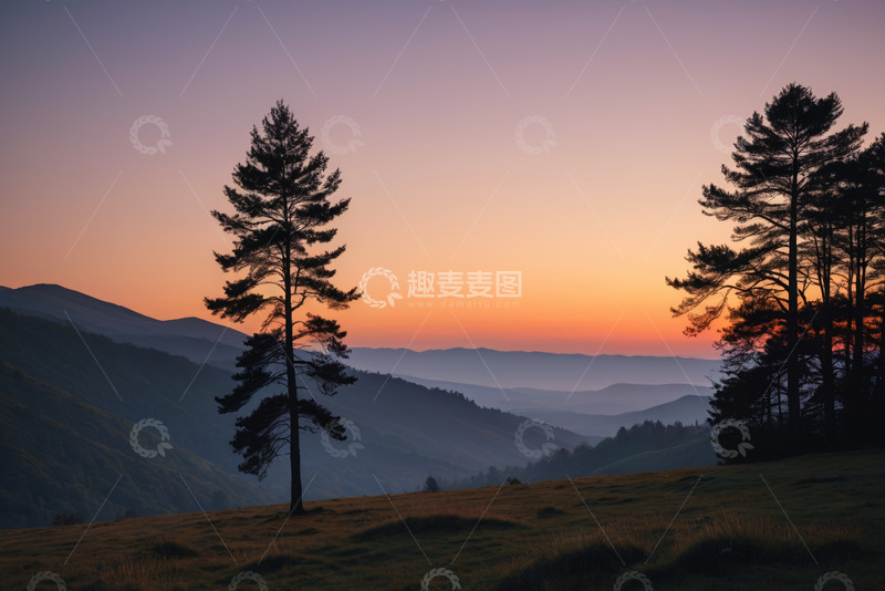 高清大图下载【趣麦麦图】山间森林日落风景