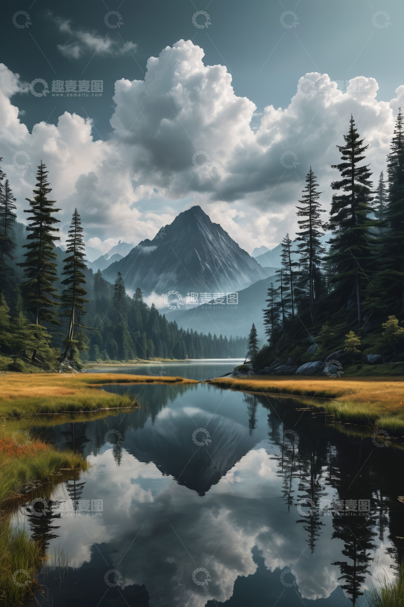 高清大图下载【趣麦麦图】山林湖泊自然风光全景