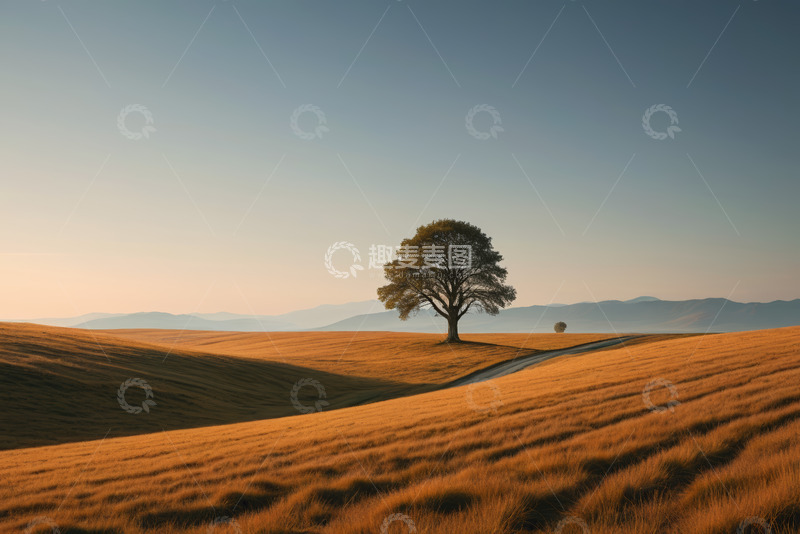 高清大图下载【趣麦麦图】旷野中孤树与蜿蜒小路风景
