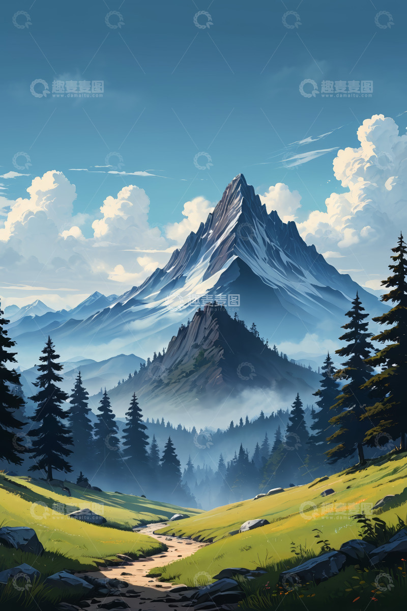 高清大图下载【趣麦麦图】山间森林风景全景