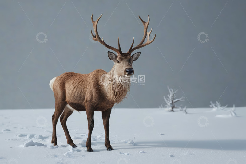 高清大图下载【趣麦麦图】雪地中站立的鹿