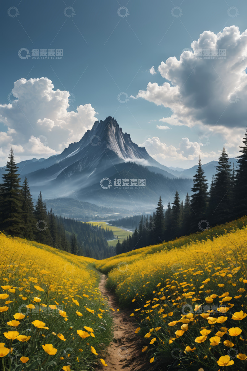 高清大图下载【趣麦麦图】山间黄花小径自然风光