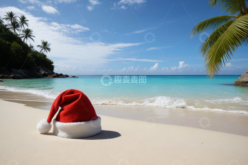 高清大图下载【趣麦麦图】海滩上的圣诞帽