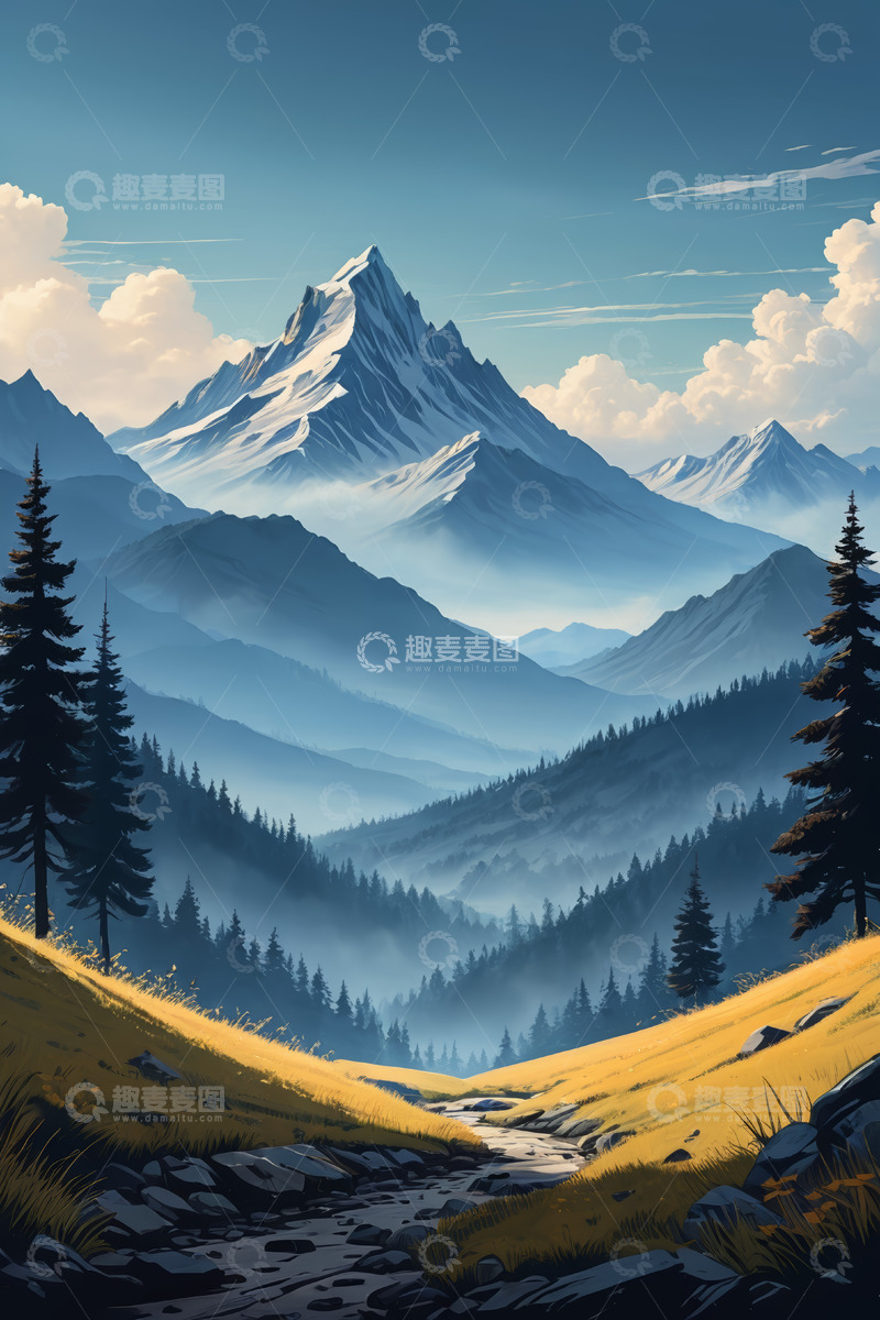 高清大图下载【趣麦麦图】山间森林自然风光全景