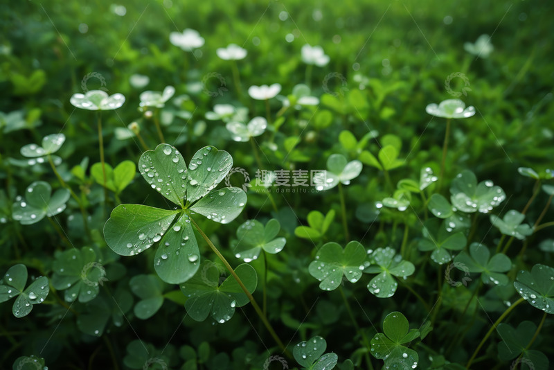 高清大图下载【趣麦麦图】带水珠的三叶草特写
