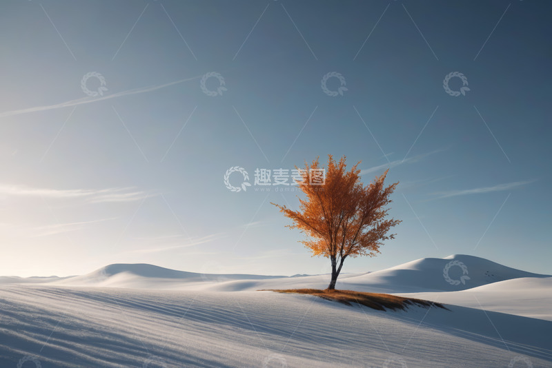 高清大图下载【趣麦麦图】雪地上的孤树自然风光