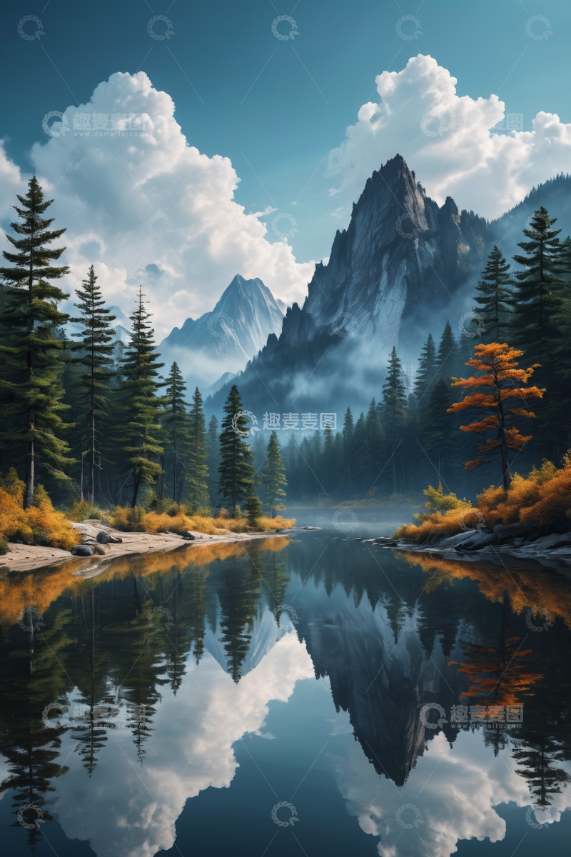 高清大图下载【趣麦麦图】山林湖泊自然风光全景