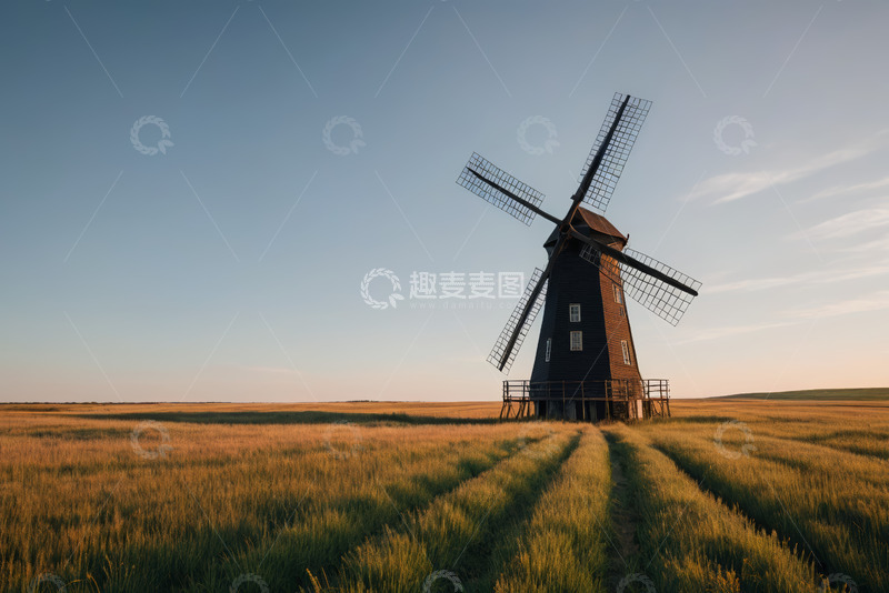 高清大图下载【趣麦麦图】田野中的风车景观