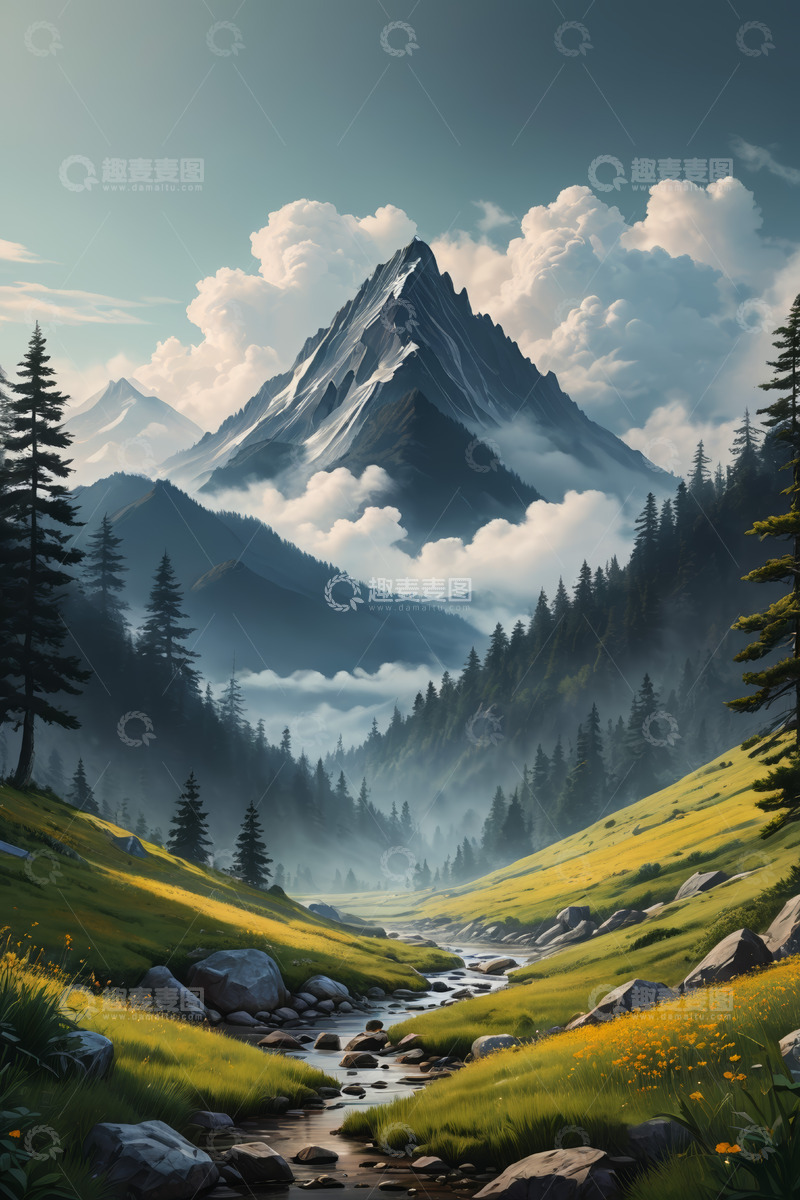 高清大图下载【趣麦麦图】山间森林溪流自然风光