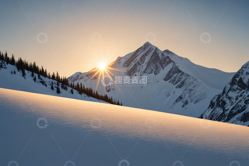 高清大图下载【趣麦麦图】雪山日出自然景观