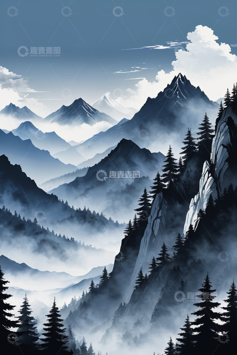 高清大图下载【趣麦麦图】山间云雾缭绕的自然风光