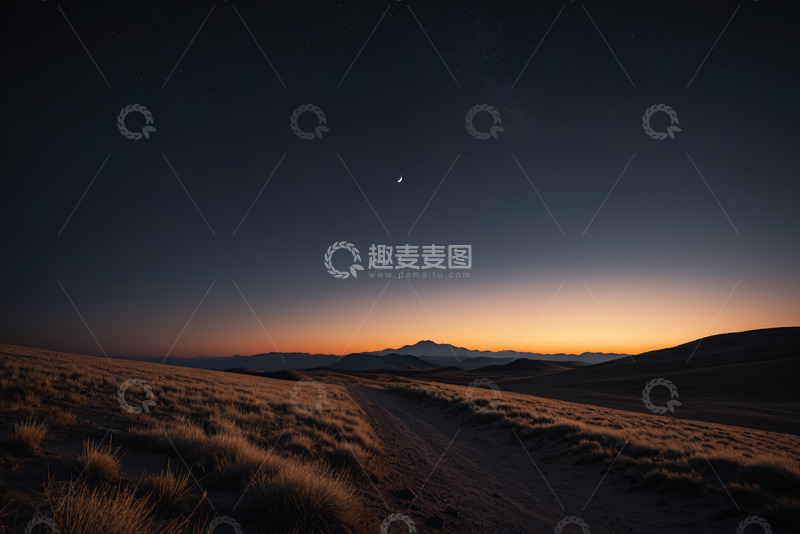 高清大图下载【趣麦麦图】黄昏时分旷野星空景色
