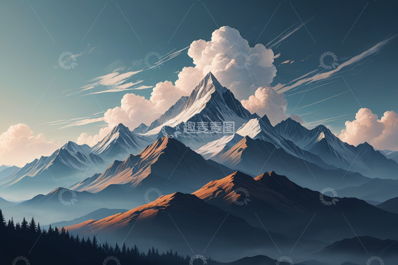 高清大图下载【趣麦麦图】壮丽雪山与云海自然景观