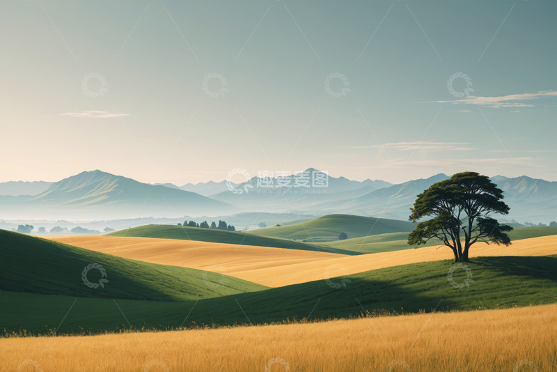 高清大图下载【趣麦麦图】原野山丘上的孤树风景