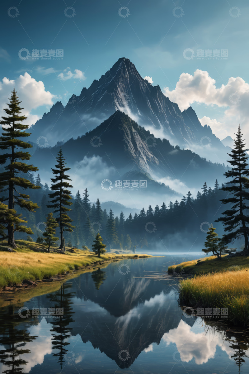 高清大图下载【趣麦麦图】山间湖泊森林自然风光