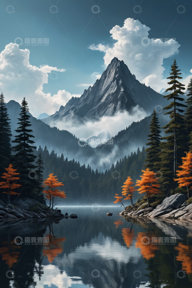 高清大图下载【趣麦麦图】山间湖泊森林自然景观