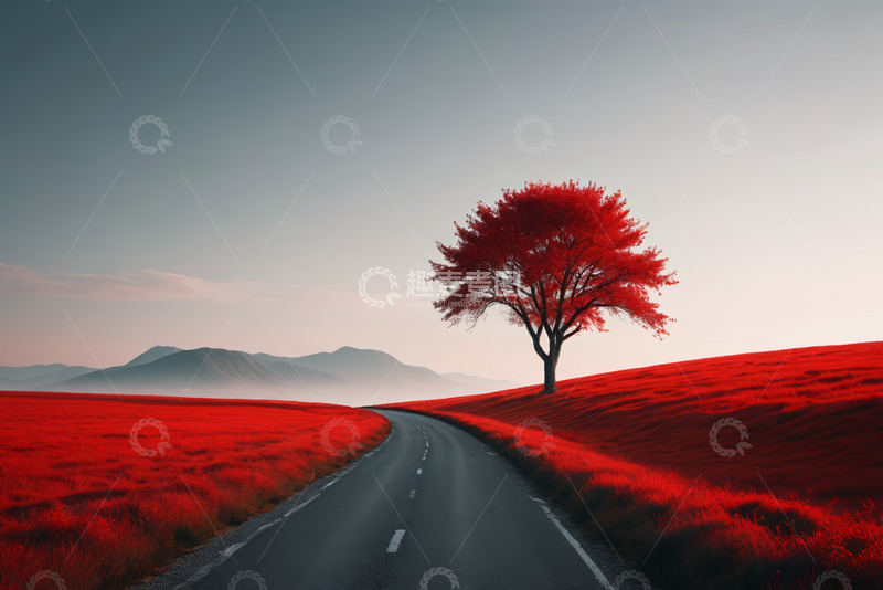 高清大图下载【趣麦麦图】红草地中道路旁的红树景观