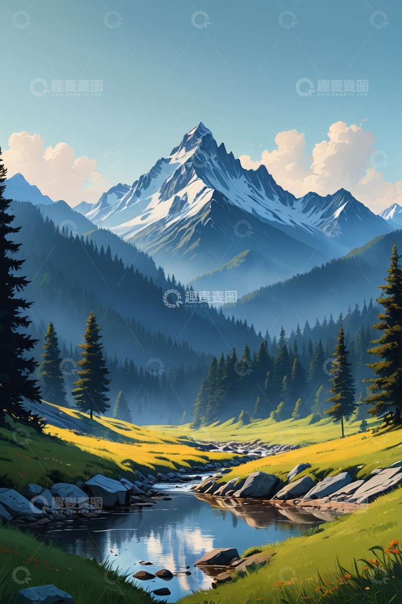 高清大图下载【趣麦麦图】山间森林溪流自然风光