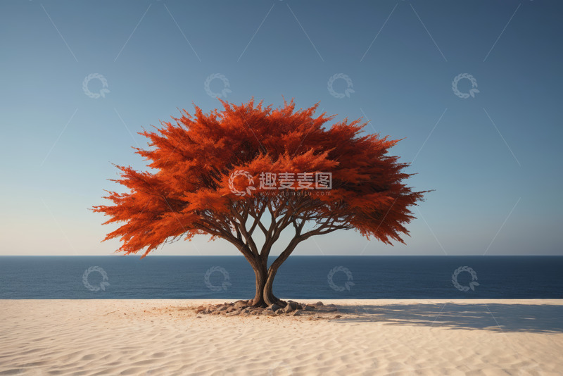 高清大图下载【趣麦麦图】沙滩上的红树与大海景观