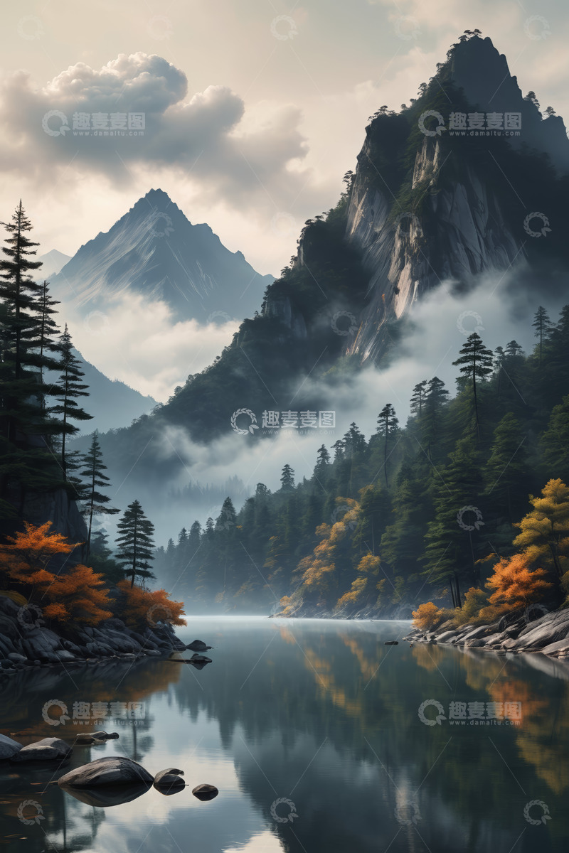 高清大图下载【趣麦麦图】山水间森林自然风光