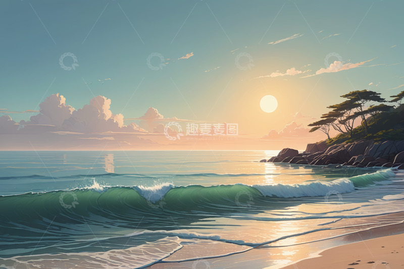 高清大图下载【趣麦麦图】海边日落自然风光