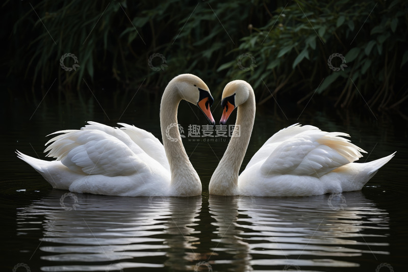 高清大图下载【趣麦麦图】水中亲昵的两只白天鹅