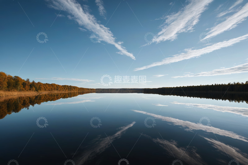 高清大图下载【趣麦麦图】平静湖面与天空树林倒影