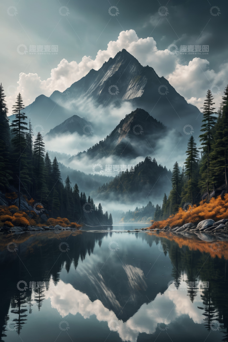 高清大图下载【趣麦麦图】山林湖泊自然风光全景