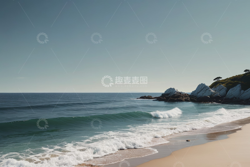 高清大图下载【趣麦麦图】海浪拍打沙滩的海滨风光